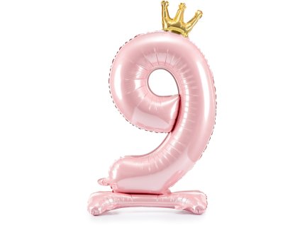 PartyDeco Stojící foliový balón číslo 9 84cm světle růžová