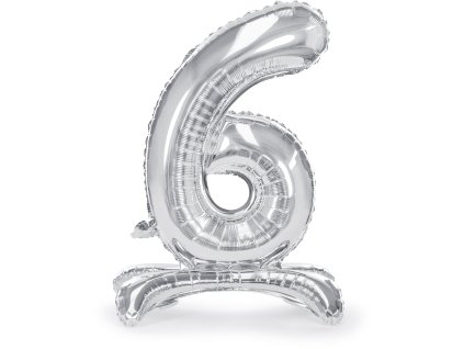 PartyDeco Stojící foliový balón číslo 6 70cm stříbrný