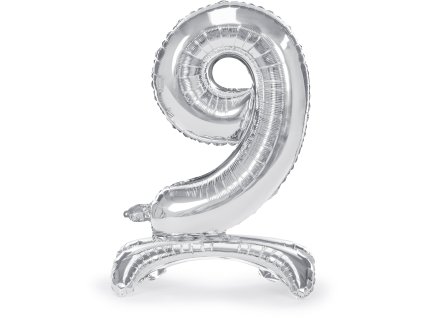PartyDeco Stojící foliový balón číslo 9 70cm stříbrný