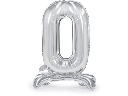 PartyDeco Stojící foliový balón číslo 0 70cm stříbrný