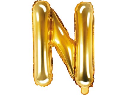 PartyDeco Foliový balón písmeno N 35cm zlatý