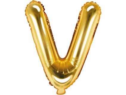 PartyDeco Foliový balón písmeno V 35cm zlatý