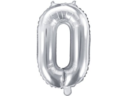 PartyDeco Foliový balón číslo 0, 35cm stříbrný
