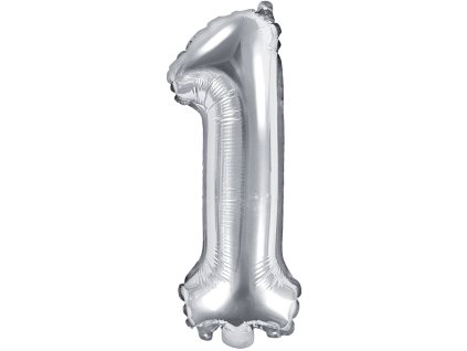 PartyDeco Foliový balón číslo 1 35cm stříbrný