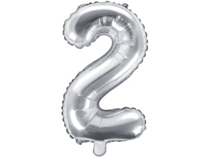 PartyDeco Foliový balón číslo 2, 35cm stříbrný