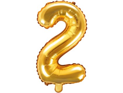 PartyDeco Foliový balón číslo 2, 35cm zlatý