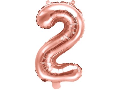 PartyDeco Foliový balón číslo 2, 35cm rose zlatý