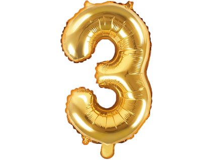 PartyDeco Foliový balón číslo 3, 35cm zlatý