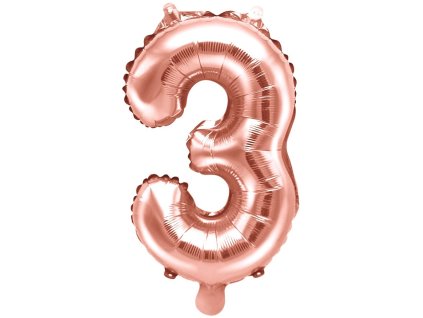 PartyDeco Foliový balón číslo 3, 35cm rose zlatý