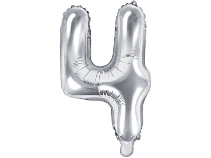 PartyDeco Foliový balón číslo 4, 35cm stříbrný