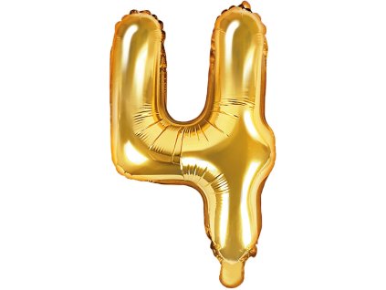 PartyDeco Foliový balón číslo 4, 35cm zlatý