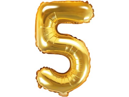 PartyDeco Foliový balón číslo 5, 35cm zlatý