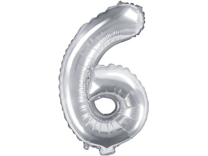PartyDeco Foliový balón číslo 6 35cm stříbrný