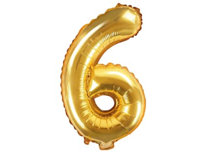 PartyDeco Foliový balón číslo 6, 35cm zlatý