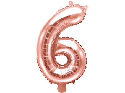 PartyDeco Foliový balón číslo 6, 35cm rose zlatý
