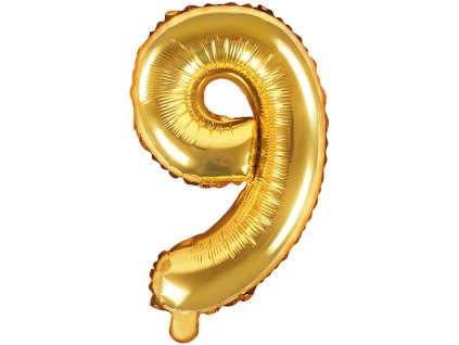 PartyDeco Foliový balón číslo 9, 35cm zlatý