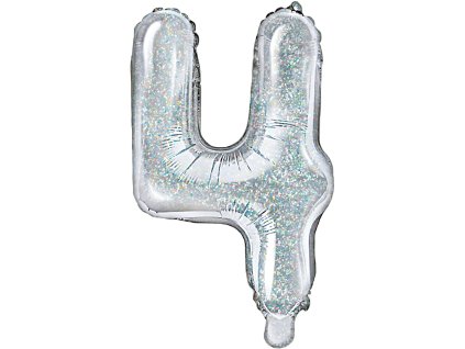 PartyDeco Foliový balón číslo 4, 35cm holographic