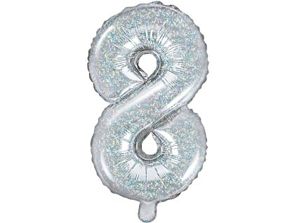 PartyDeco Foliový balón číslo 8, 35cm holographic