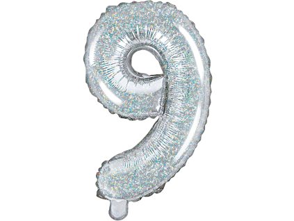 PartyDeco Foliový balón číslo 9, 35cm holographic
