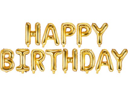 PartyDeco Foliový balón Happy Birthday 340x35cm zlatý