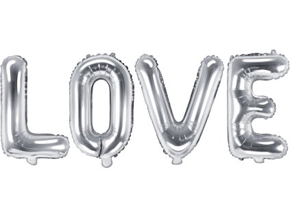 PartyDeco Foliový balón Love 140x35cm stříbrný