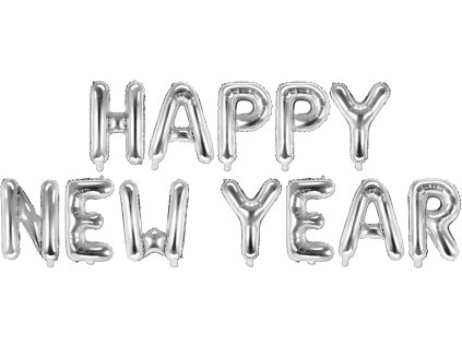 PartyDeco Foliový balón Happy New Year 422x46 cm stříbrný