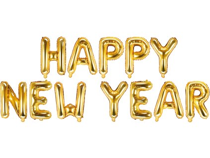 PartyDeco Foliový balón Happy New Year 422x46 cm zlatý