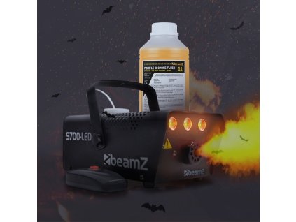 BeamZ Halloween FLAME Set výrobníku mlhy s náplní pro žhavý Halloween