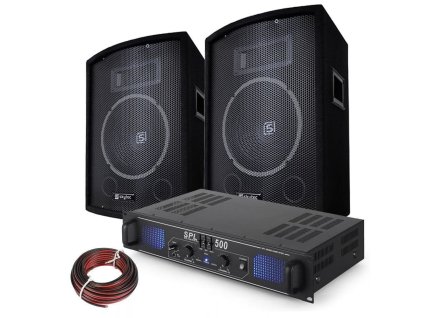 Skytec 500W PA DJ Disco Set reproboxů a zesilovače
