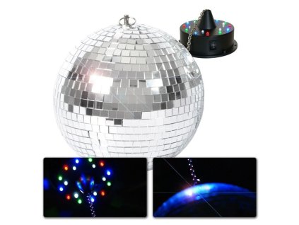 BeamZ Zrcadlová koule 30cm Set s motorkem s LED osvětlením