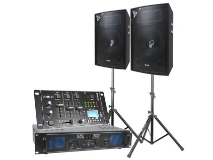 Skytec Complete 700W DJ Bluetooth Set reproboxů se stojany, zesilovačem a mixpultem