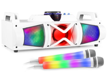 Fenton MDJ160W Bateriový karaoke set s Bluetooth a 2 LED mikrofony - Barva bílá