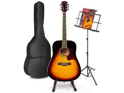 MAX Soloart klasická akustická kytara se stojanem na noty a kytaru – Barva Sunburst
