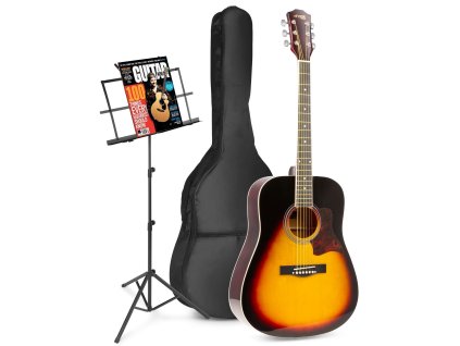 MAX SoloJam Westernová akustická kytara se stojanem na noty – Barva Sunburst