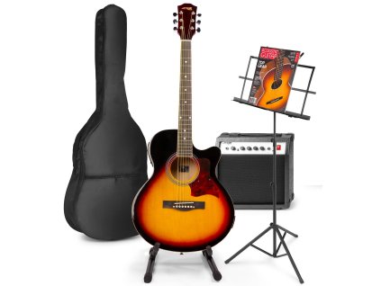 MAX ShowKit Elektrická akustická kytara se stojanem a příslušenstvím - Barva Sunburst