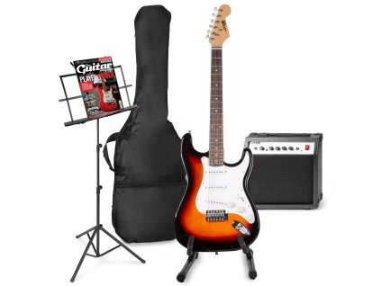 MAX GigKit Sada elektrické kytary se stojany na noty a na kytaru - Barva sunburst