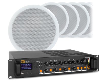Power Dynamics Zvukový systém s 8 stropními reproduktory CSPB8 a zesilovačem PDV120MP3 s BT