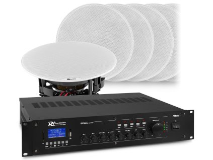Power Dynamics Kompletní 100V zvukový systém s 8 vestavěnými reproduktory a 4 zónovým zesilovačem PRM360