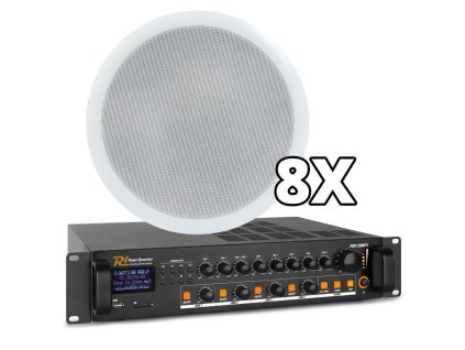 Power Dynamics 100V Set 8 reproduktorů s 4 zónovým zesilovačem s Bluetooth, USB a FM