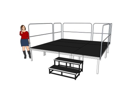 Power Dynamics Kompletní podium 3x3m - výška 60cm včetně schodů a zábradlí