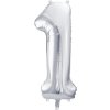 PartyDeco Foliový balón číslo 1, 86cm stříbrný