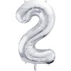 PartyDeco Foliový balón číslo 2, 86cm stříbrný
