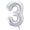 PartyDeco Foliový balón číslo 3, 86cm stříbrný