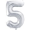 PartyDeco Foliový balón číslo 5, 86cm stříbrný