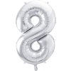 PartyDeco Foliový balón číslo 8, 86cm stříbrný