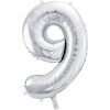 PartyDeco Foliový balón číslo 9, 86cm stříbrný