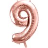 PartyDeco Foliový balón číslo 9, 86cm rose zlatý