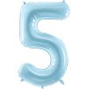 PartyDeco Foliový balón číslo 5, 86cm light blue