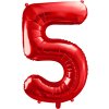 PartyDeco Foliový balón číslo 5, 86cm červený