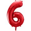 PartyDeco Foliový balón číslo 6, 86cm červený